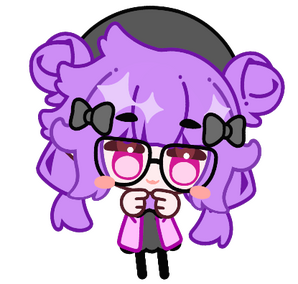 Glasses Chibi A full body chibi of Comet. Her hair is in two loose pigtails, two odango hair buns. She wears a grey beret and two small hair bows at the side of her bangs. Three diamond-shaped stars in the center of her hair. She holds her hands together in a shy pose a
